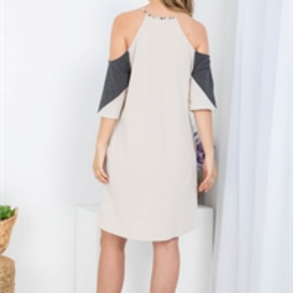 Perfect Peach OFF-SHOULDER SPAGHETTI STRAP LEOPARD CONTRAST DRESS - Picture 2 of 7